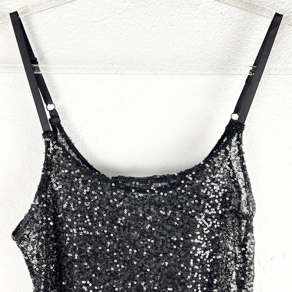 H.I.P. |🖤 Black Sparkly Sequins Sheer Long Spaghetti Strap Tank Top - Picture 6 of 12